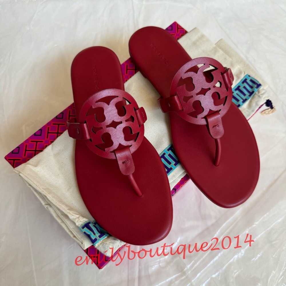 NIB Tory Burch Miller Size 7.5 Tory Red Calf Leather Sandals 90582 - Picture 3 of 10
